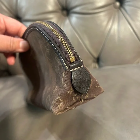 Louis Vuitton Cosmetic Bag Brown Denim Mini Lin Idylle Monogram Pouch Clutch